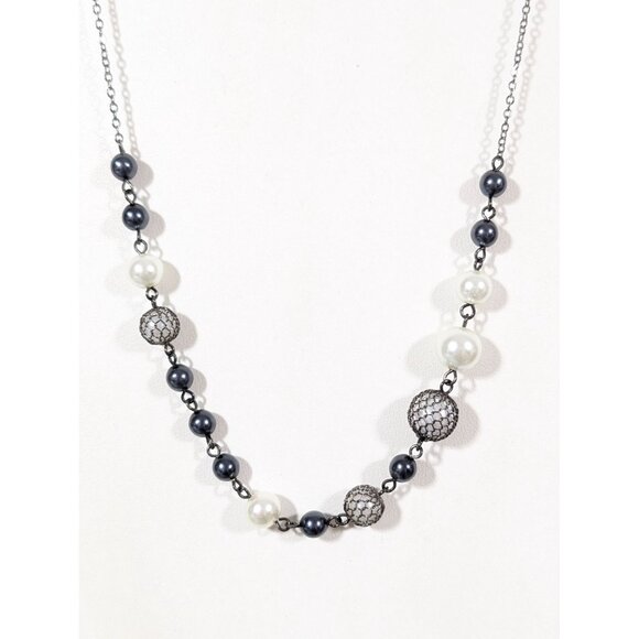 Rachel Roy Faux Pearl Necklace Long Chain Station Gray Metallic Whimsigoth 32 in - Picture 1 of 8